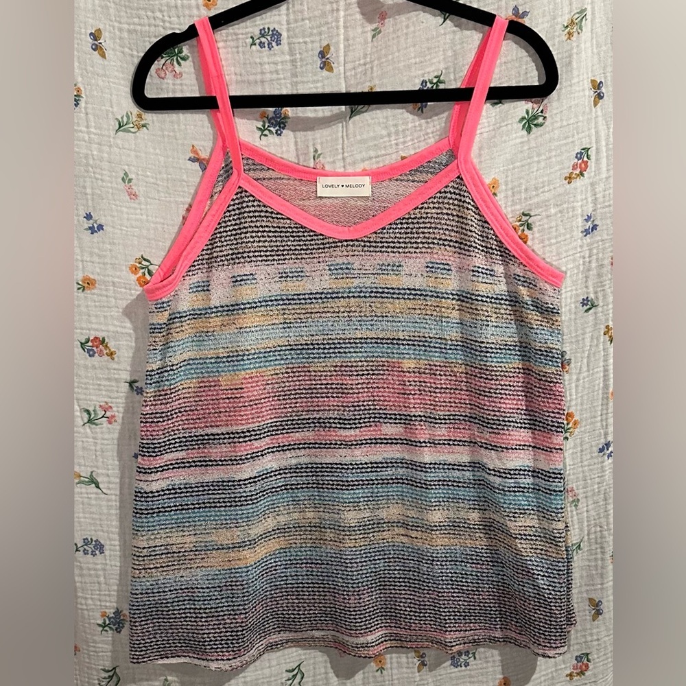 🇺🇸 Sale Lovely Melody Women's Pink and Blue Striped Camisole